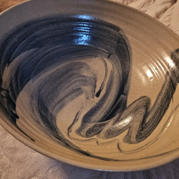 Bromwell Artistic Ceramic Bowl with Blue Swirl Design - Picture 1 of 9